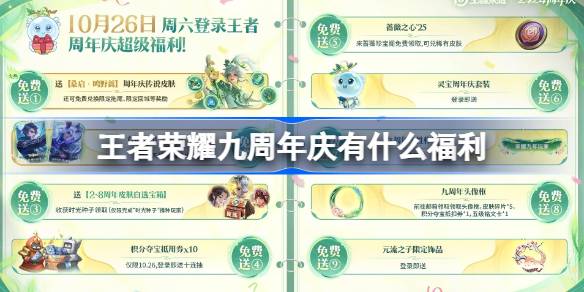 王者荣耀九周年庆有什么福利 王者荣耀九周年庆福利内容介绍
